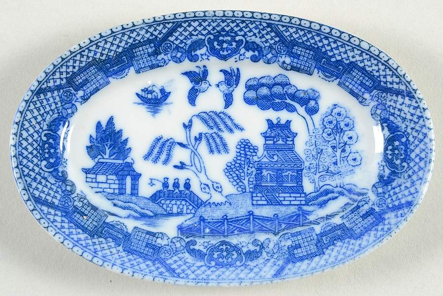 Blue Willow (Child's Set, Occupied Japan) Oval Toy Platter by Japan-1
