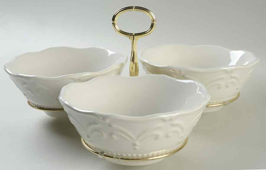 Adalina Ivory 7" x 12" 3-Part Relish & Metal Stand (CERC) HC by JCPenney-1