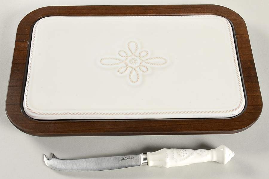 Jardins du Monde Cheese Board with Ceramic Tile & Wood Handle Knife by Juliska Ceramics-1