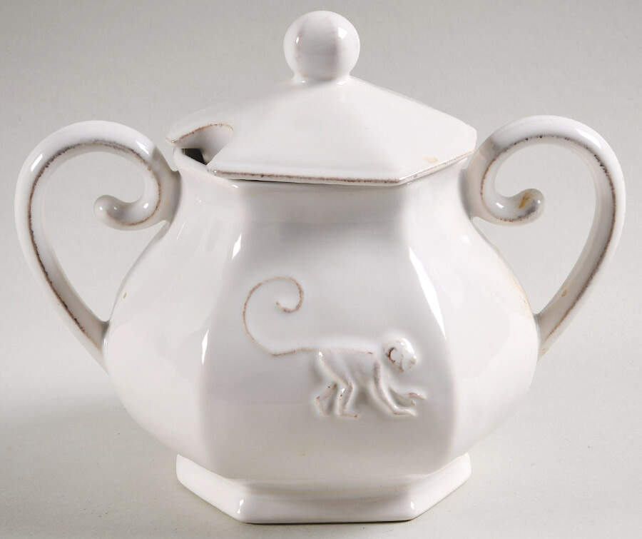 Petit Singe Whitewash Sugar Bowl & Lid by Juliska Ceramics-1