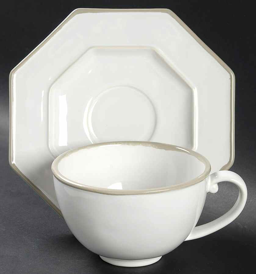 Octavia Whitewash (Portobello Trim) Flat Cup & Saucer Set by Juliska Ceramics-1