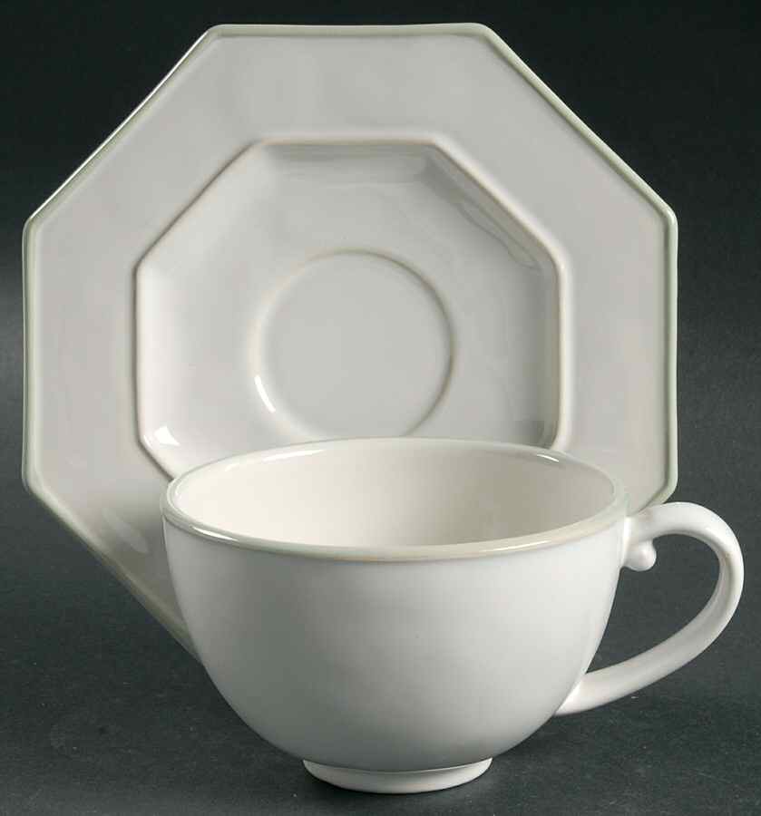 Octavia Whitewash (Cucumber Trim) Flat Cup & Saucer Set by Juliska Ceramics-1