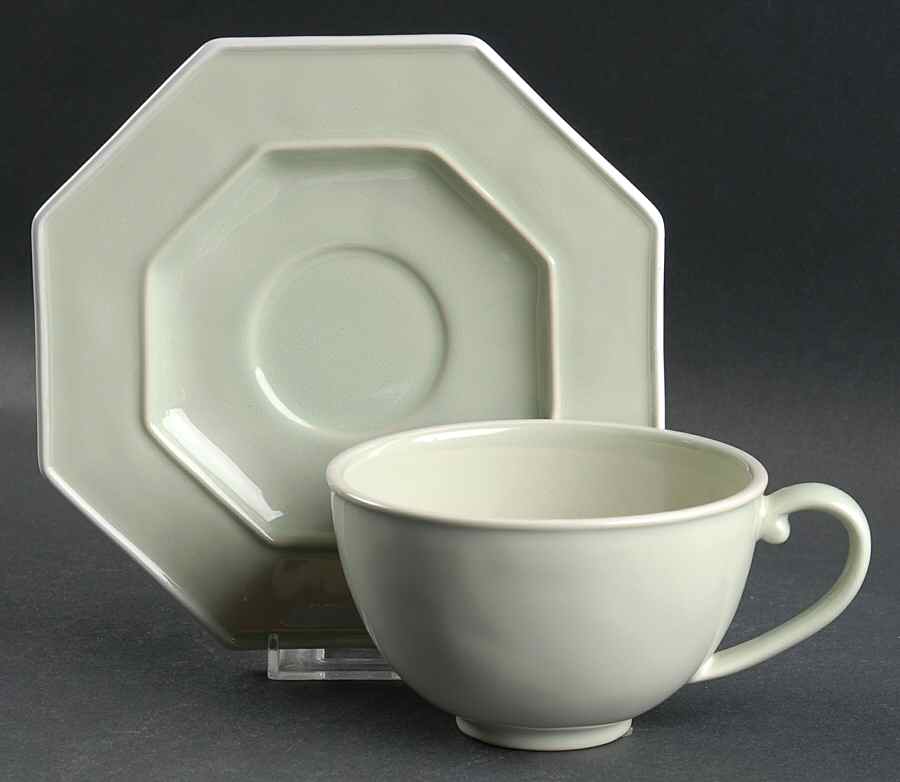 Octavia Cucumber (White Trim) Flat Cup & Saucer Set by Juliska Ceramics-1