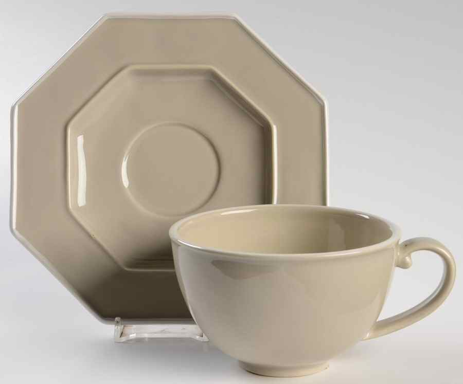 Octavia Portobello (White Trim) Flat Cup & Saucer Set by Juliska Ceramics-1