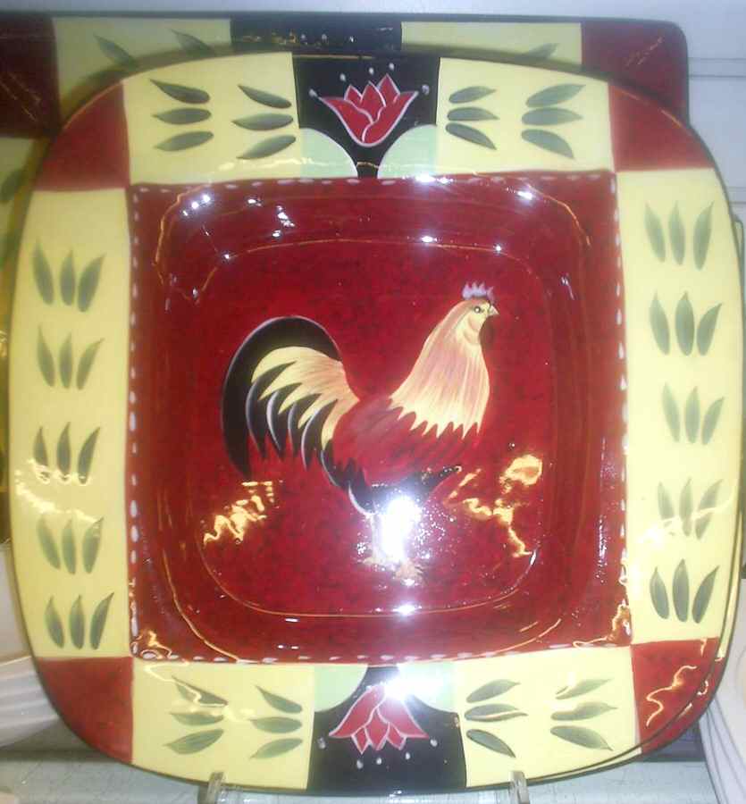 Tuscan Rooster Square Dinner Plate by J A Designs-1