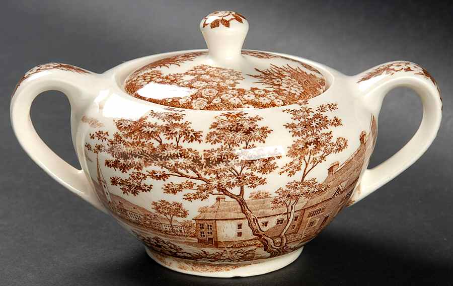 English Village Brown Sugar Bowl & Lid by Japan-1
