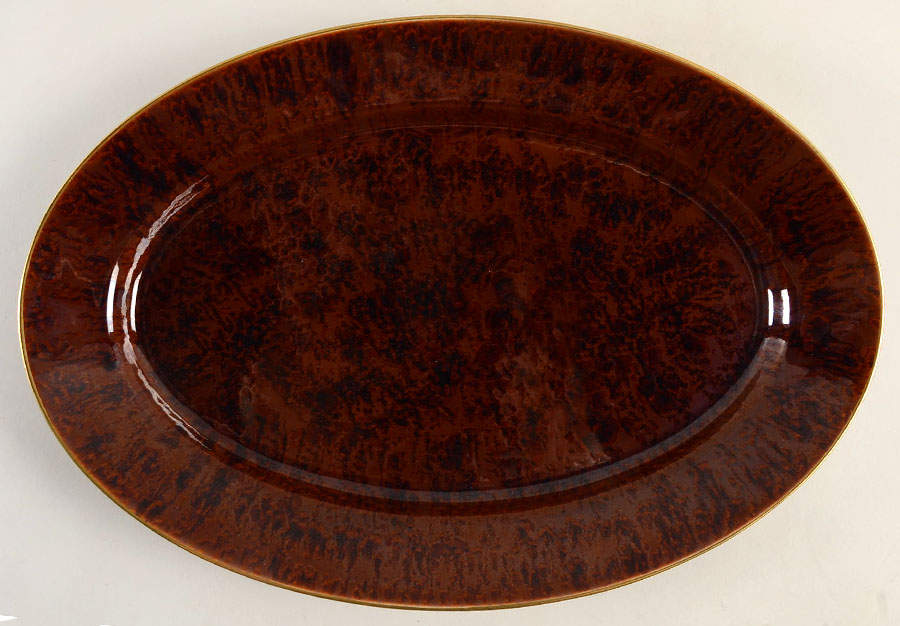 Tortoise (Gold Trim) 15" Oval Serving Platter by Jaune de Chrome-1