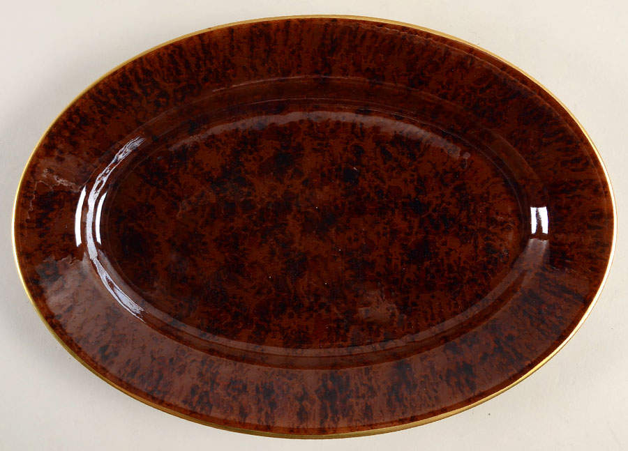 Tortoise (Gold Trim) 14" Oval Serving Platter by Jaune de Chrome-1
