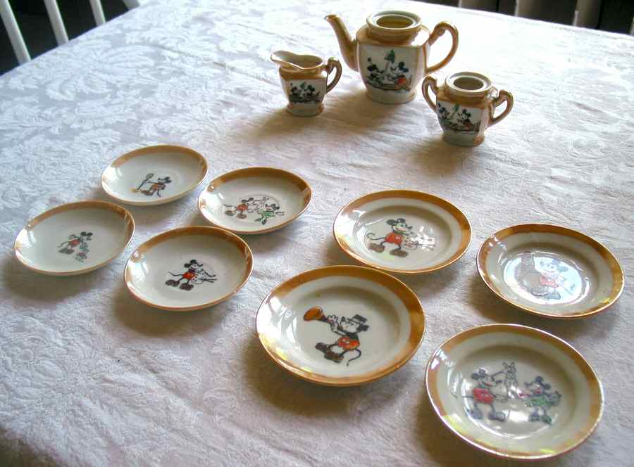 Mickey Mouse Yellow Luster (23 Pc) Child's Tea Set(Motif Plates,Cups&Saucers) by Disney-1