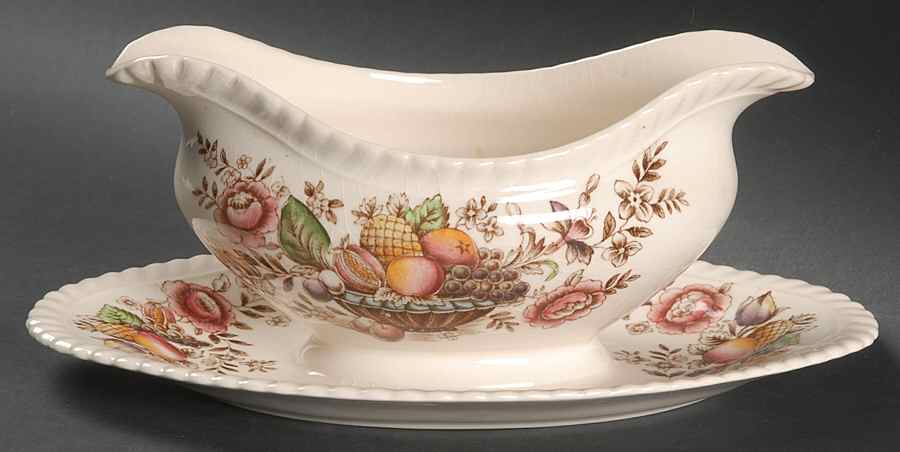 Pomona (Old Staffordshire) Gravy Boat with Attached Underplate by Johnson Brothers-1