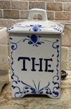 French Script Blue Tea Canister & Lid by Jay Willfred-1