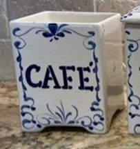 French Script Blue Coffee Canister & Lid by Jay Willfred-1