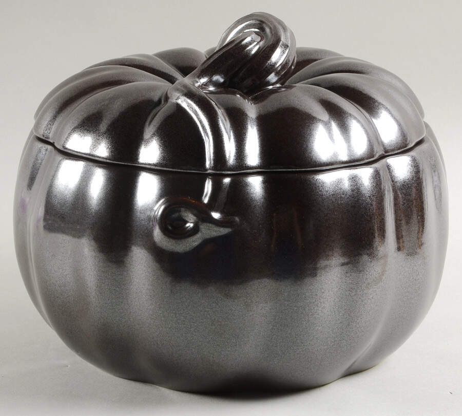 Pewter Stoneware Figural Pumpkin Bowl & Lid by Juliska Ceramics-1