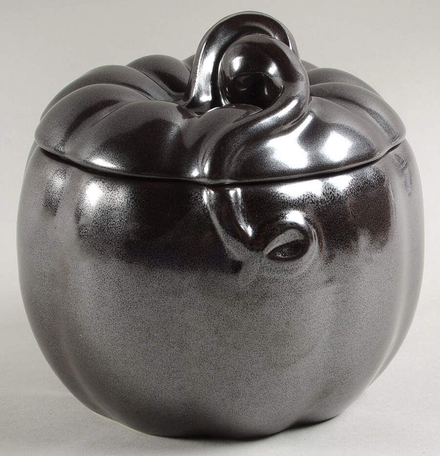 Pewter Stoneware Small Figural Pumpkin Bowl & Lid by Juliska Ceramics-1