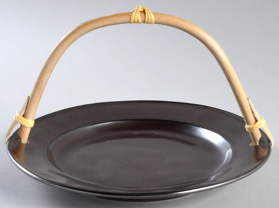 Pewter Stoneware 5 3/8"-5 5/8" Bamboo Handled Serving Plate  HC by Juliska Ceramics-1