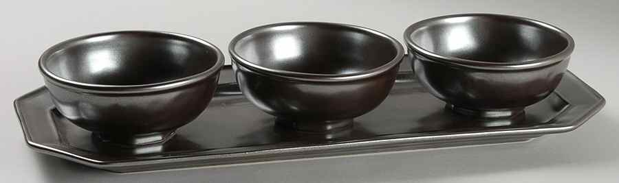 Pewter Stoneware Hostess Set-13" Tray & 3 4" All Purpose Bowls by Juliska Ceramics-1