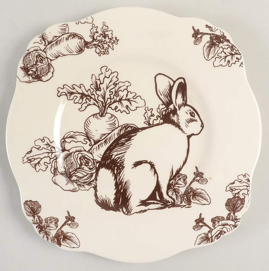 Bunny Toile Brown Square Luncheon Plate by Jay Willfred-1