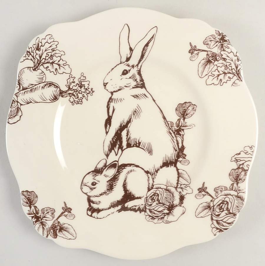 Bunny Toile Brown Square Luncheon Plate by Jay Willfred-1