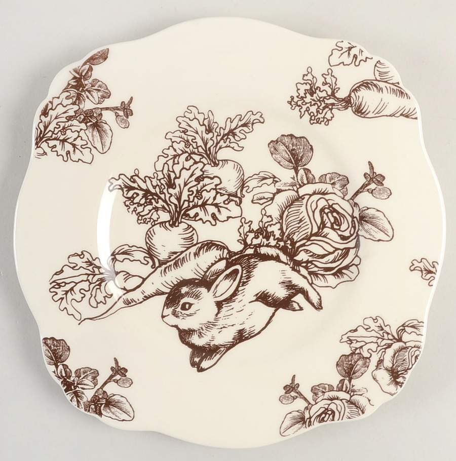 Bunny Toile Brown Square Luncheon Plate by Jay Willfred-1