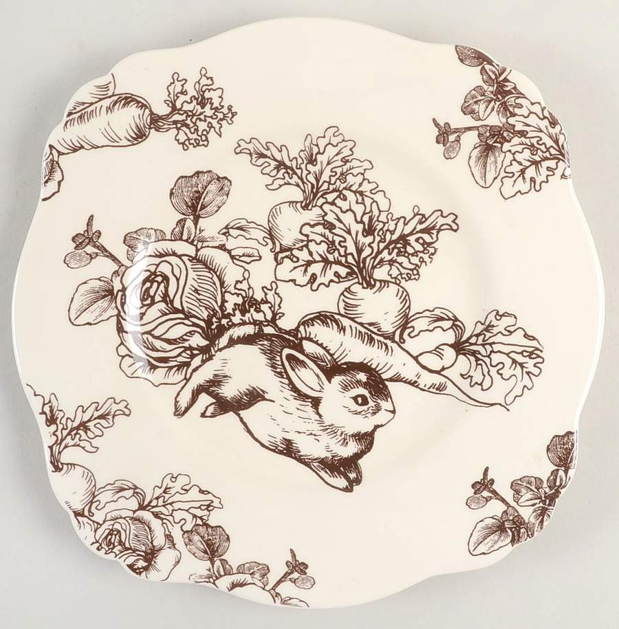 Bunny Toile Brown Square Luncheon Plate by Jay Willfred-1