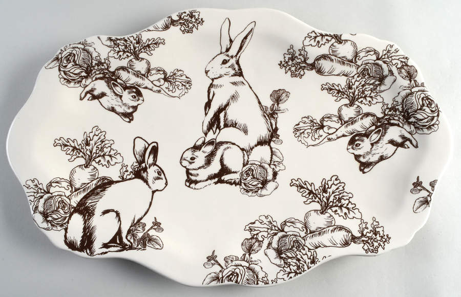 Bunny Toile Brown 20" Oval Serving Platter by Jay Willfred-1