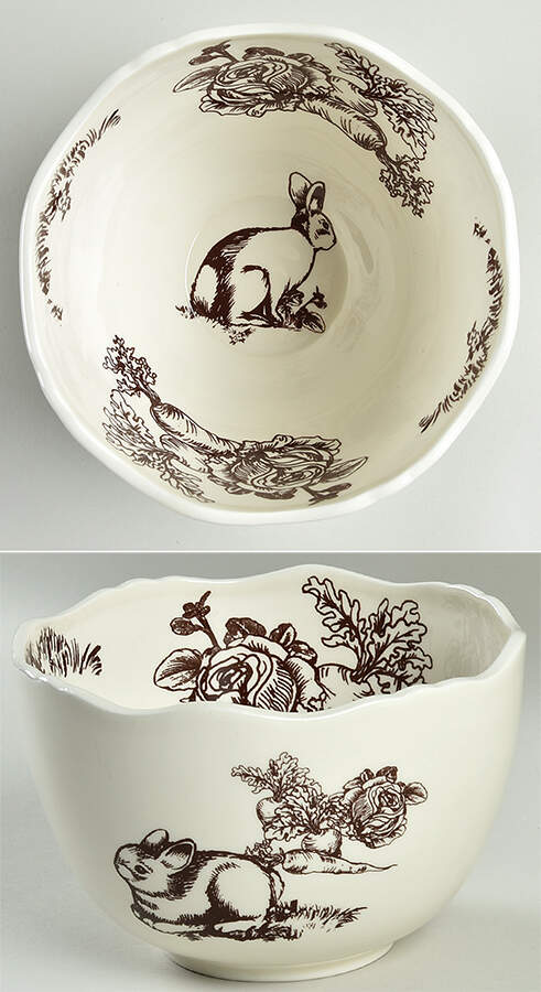 Bunny Toile Brown Soup/Cereal Bowl by Jay Willfred-1