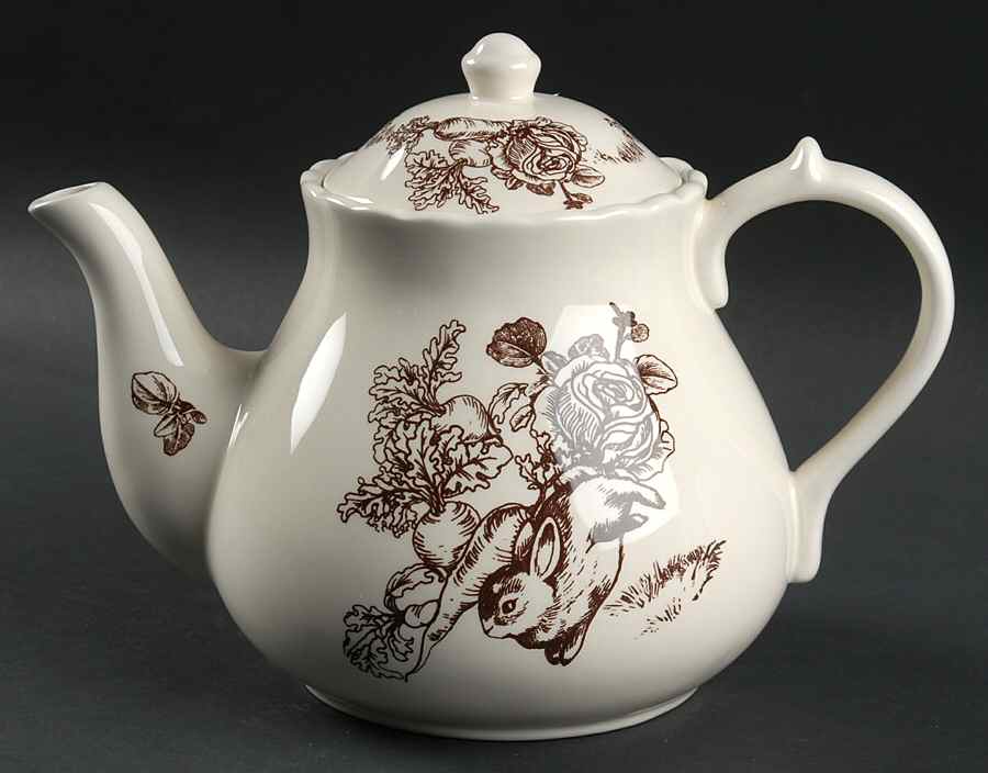 Bunny Toile Brown Teapot & Lid by Jay Willfred-1