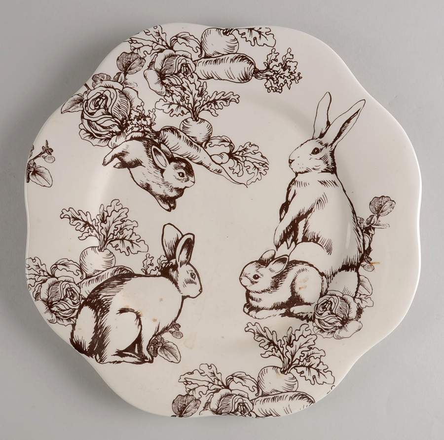 Bunny Toile Brown Dinner Plate by Jay Willfred-1