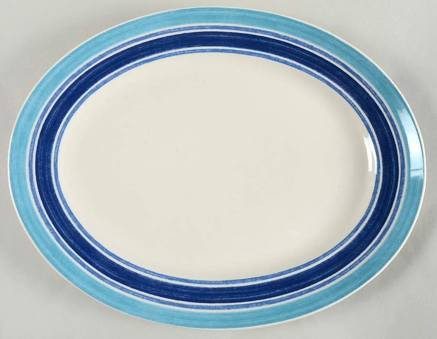 Farmhouse Blue Stripe 13" Oval Serving Platter by Johnson Brothers-1