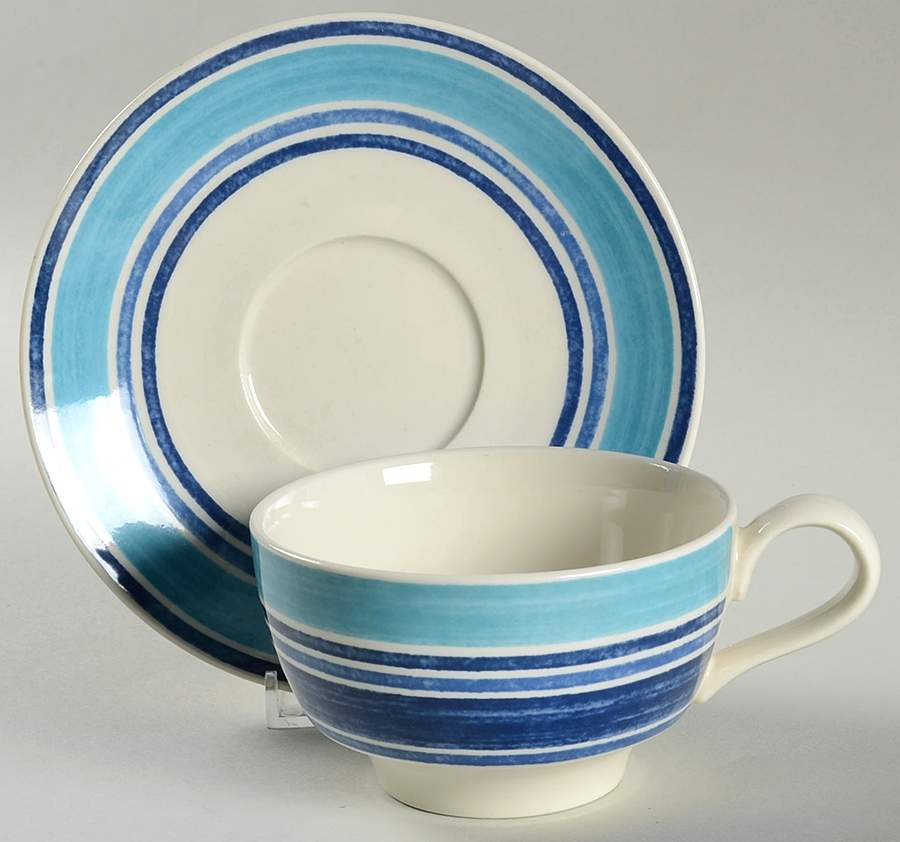 Farmhouse Blue Stripe Flat Cup & Saucer Set by Johnson Brothers-1
