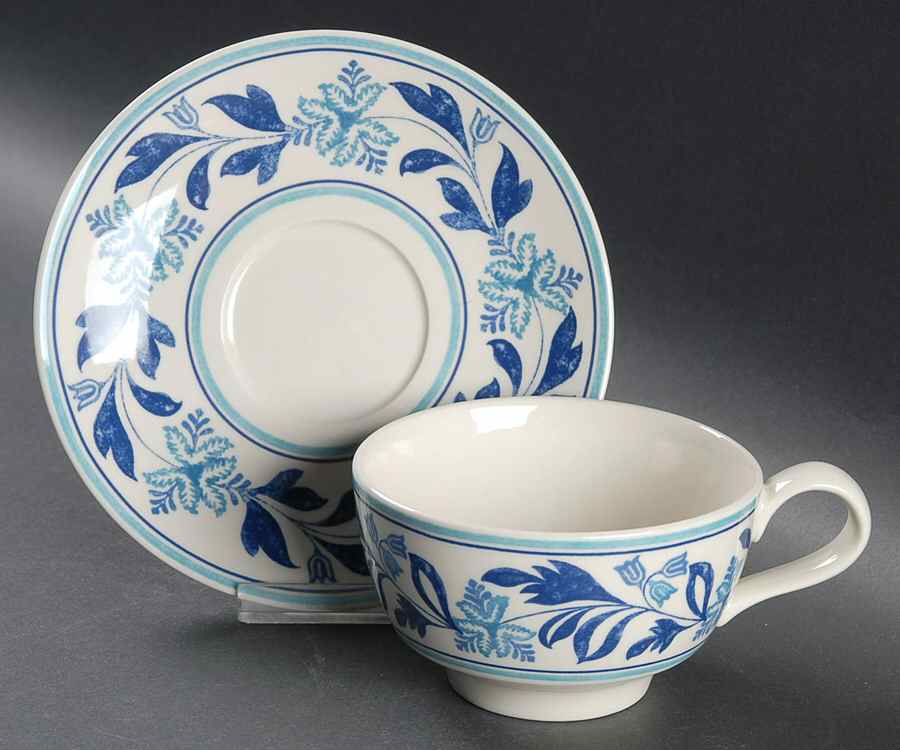 Farmhouse Blue Fern Flat Cup & Saucer Set by Johnson Brothers-1