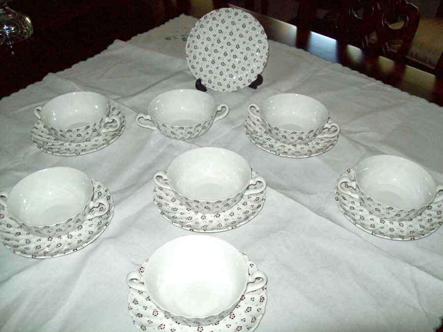 Mille Fleurs Brown Flat Cream Soup Bowl & Saucer Set by Johnson Brothers-1