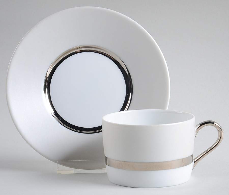 Tentation Metallic Silver Flat Cup & Saucer Set by Jammet Seignolles-1