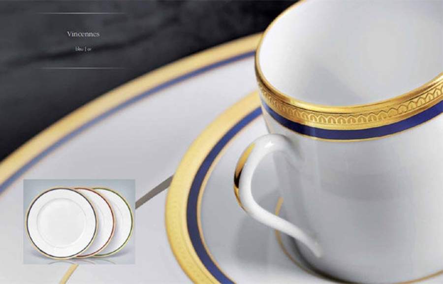 Vincennes Blue (Gold Trim) Flat Cup & Saucer Set by Jammet Seignolles-1