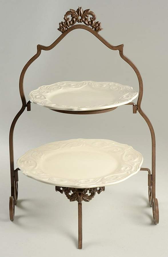 Corvella Ivory 2 Tier Metal Plate Holder & Plates by JCPenney-1