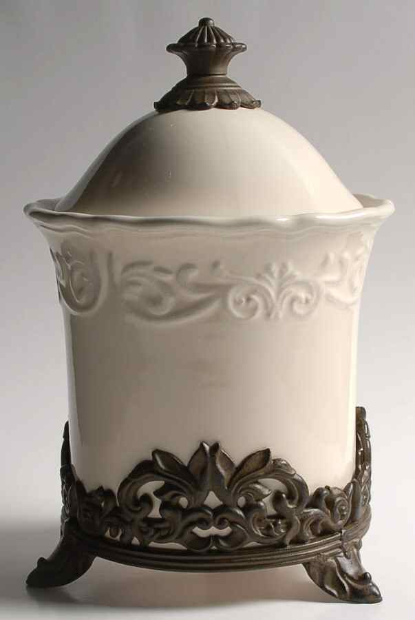Corvella Ivory Small Canister w/Mtl Stand(Stand Fits All Canister by JCPenney-1
