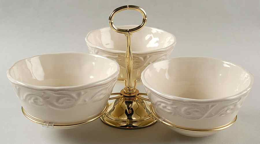 Corvella Ivory 7" x 12" 3-Part Relish & Metal Stand (CERC) HC by JCPenney-1