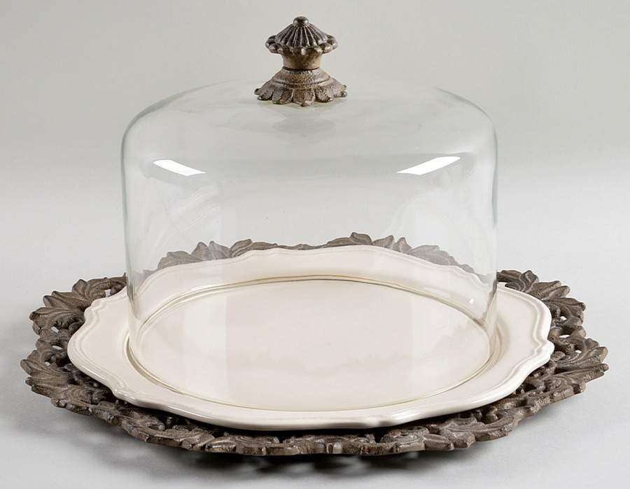 Corvella Ivory Cake Plate with Metal Pedestal & Glass Dome by JCPenney-1