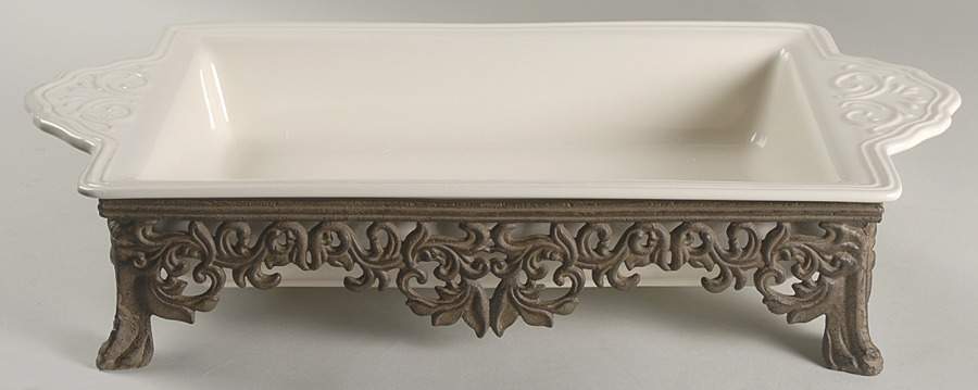 Corvella Ivory 20" Rectangular Baker W/Metal Stand by JCPenney-1