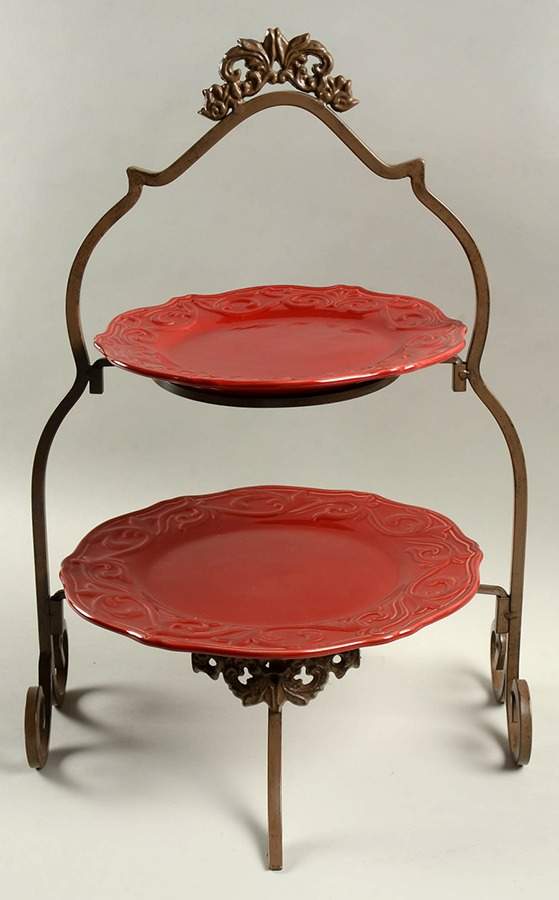 Corvella Red 2 Tier Metal Plate Holder & Plates by JCPenney-1