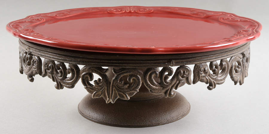 Corvella Red Cake Plate & Metal Stand by JCPenney-1