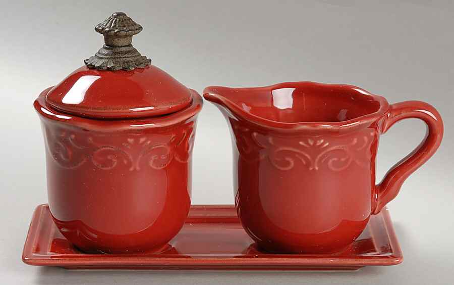 Corvella Red Creamer & Sugar with Lid & Tray Set by JCPenney-1