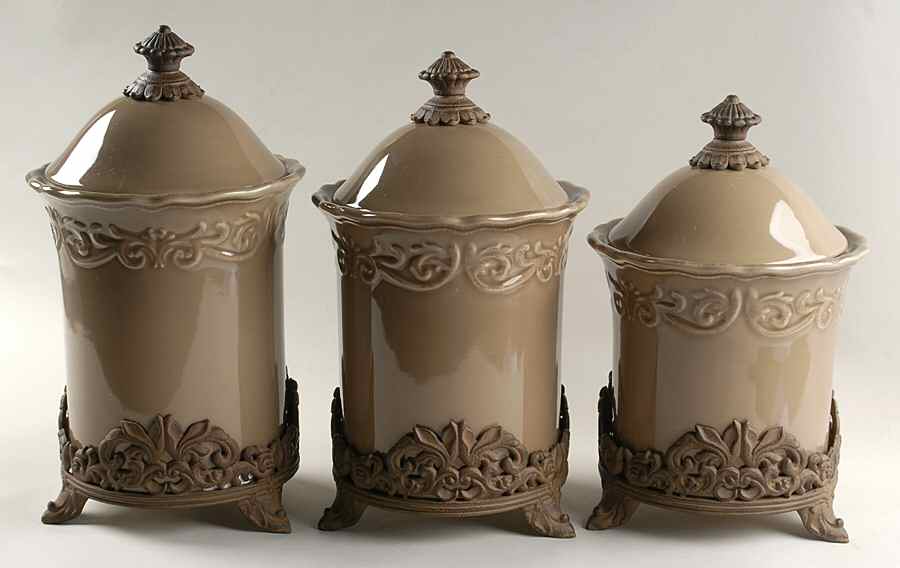 Corvella Taupe (3 Piece) Canister Set W/3 Metal Stands by JCPenney-1