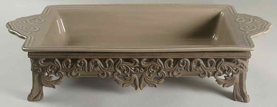 Corvella Taupe 19" Rectangular Baker w/Metal Stand by JCPenney-1