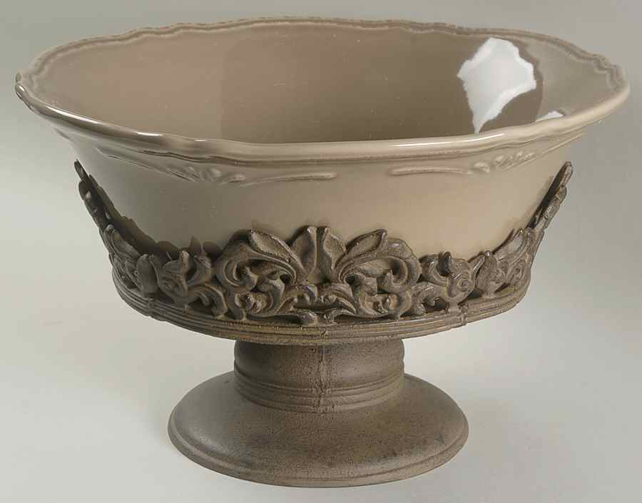 Corvella Taupe 12" Salad Serving Bowl & Metal Stand by JCPenney-1