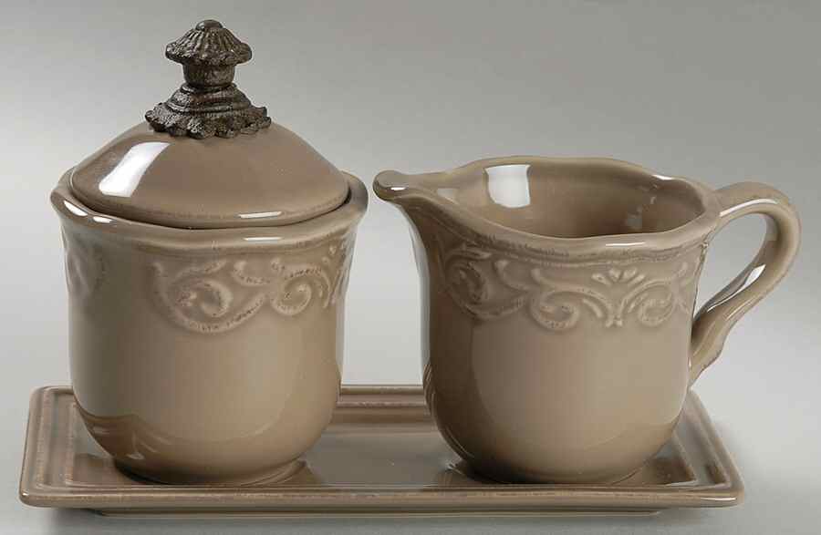Corvella Taupe Creamer & Sugar with Lid & Tray Set by JCPenney-1