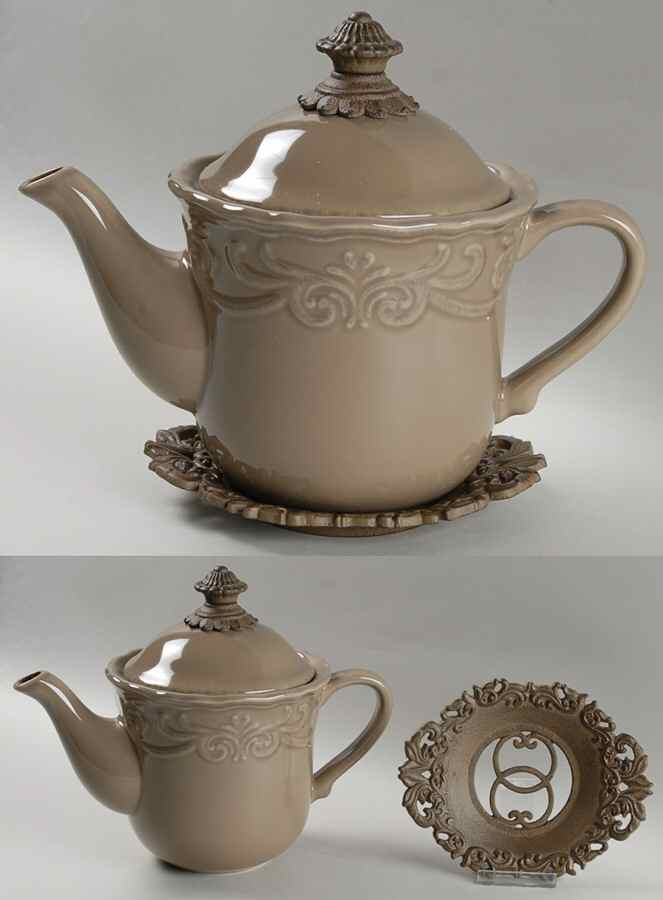 Corvella Taupe Tea Pot & Lid w/Metal Stand by JCPenney-1