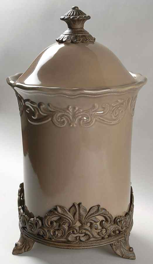 Corvella Taupe Large Canister & Lid, No Metal Stand by JCPenney-1