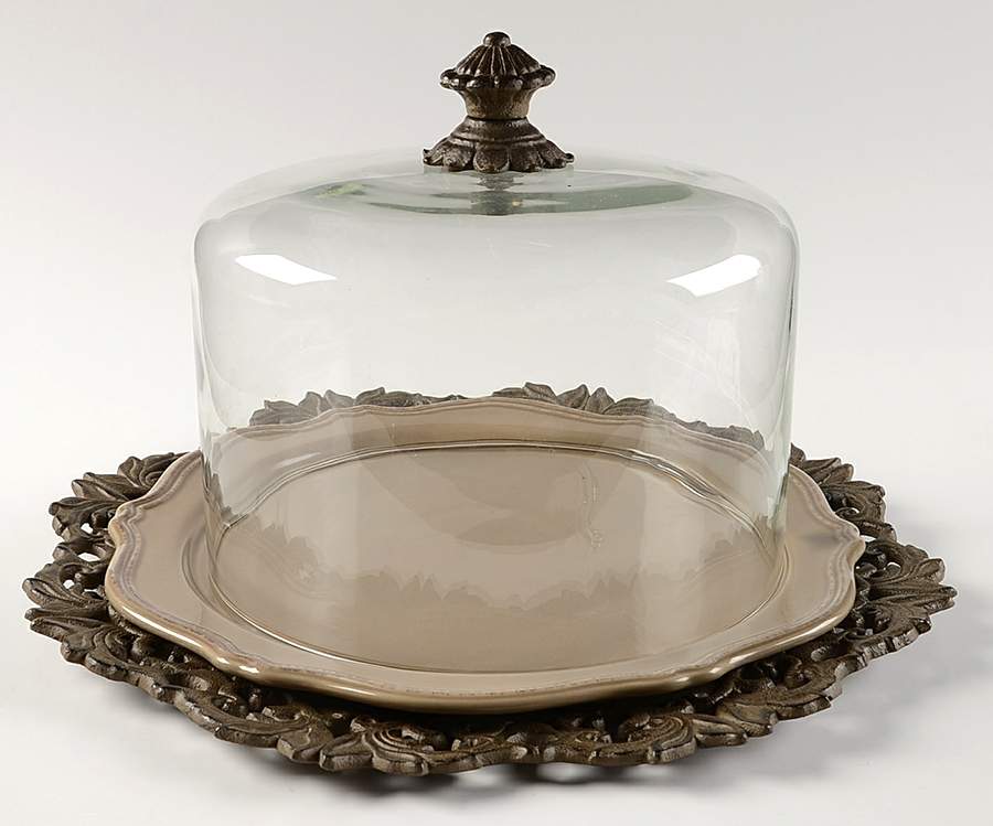Corvella Taupe Cake Plate with Metal Pedestal & Glass Dome by JCPenney-1