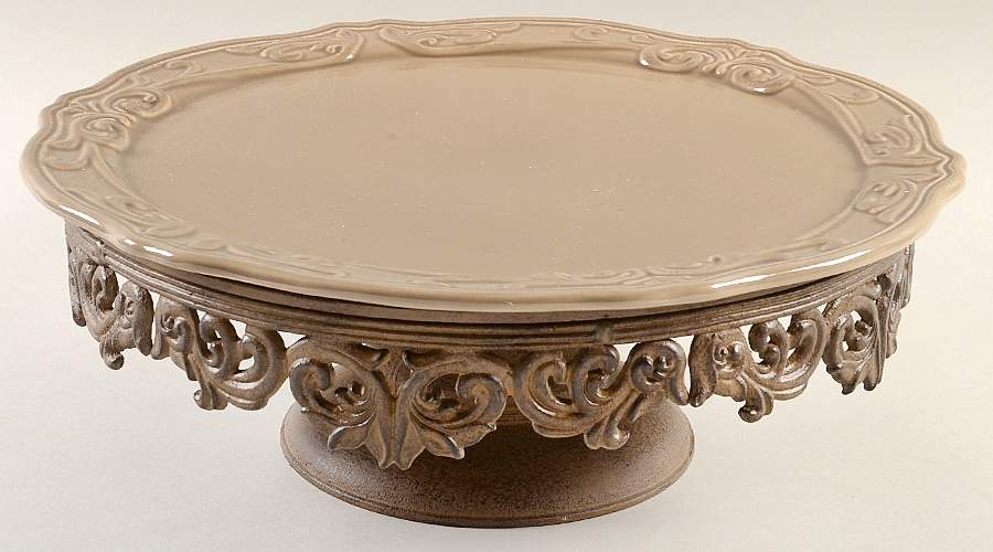 Corvella Taupe Cake Plate No Glass Dome by JCPenney-1